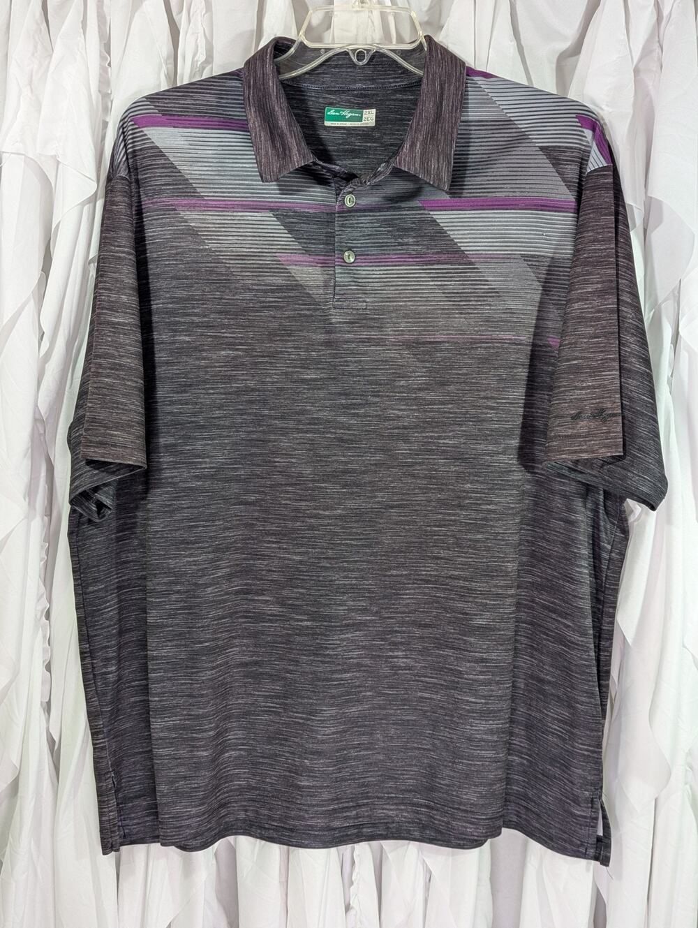 Ben Hogan Performance Golf Polo Mens 2XL Purple Gray Striped Moisture Wicking